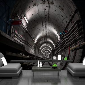 Painel Adesivo Túnel Estação Trem Industrial GG339