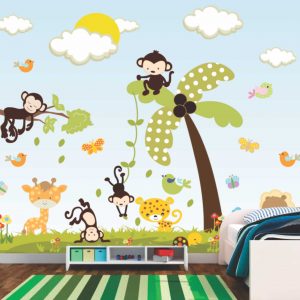 Painel Adesivo Infantil Zoo Safari Árvore GG642