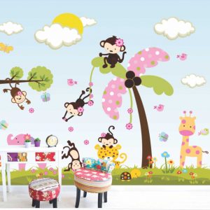 Painel Adesivo Infantil Zoo Safari Árvore GG643