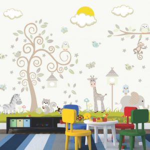 Painel Adesivo Infantil Zoo Safari Árvore GG646