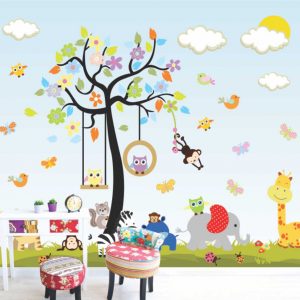 Painel Adesivo Infantil Zoo Safari Árvore GG652