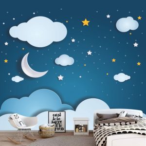 Painel Adesivo Infantil Céu Lua Estrelas Nuvens GG672