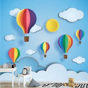 Painel Adesivo Infantil Céu Balões Nuvens GG673