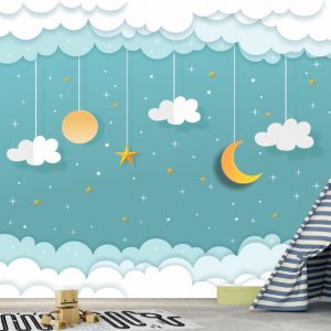 Painel Adesivo Infantil Céu Lua Nuvens GG691