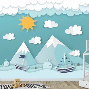 Painel Adesivo Infantil Céu Montanha Nuvens GG692