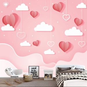 Painel Adesivo Infantil Céu Nuvens Corações GG733