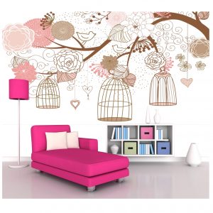 Adesivo Painel Infantil Galho Gaiola Pássaro M03
