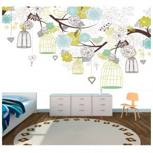Adesivo Painel Infantil Galho Gaiola Pássaro M04