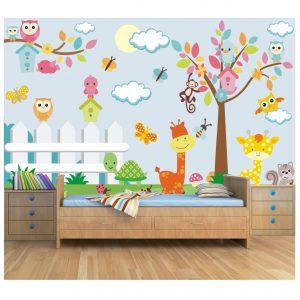 Adesivo Painel Infantil Árvore Zoo Safari M06