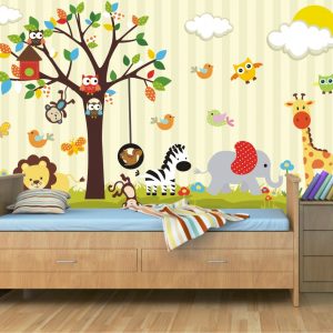 Adesivo Painel Infantil Árvore Zoo Safari M08