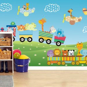 Adesivo Painel Infantil Zoo Safari Trenzinho Animais M23