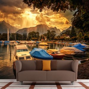 Painel Adesivo Natureza Praia Barcos GG195