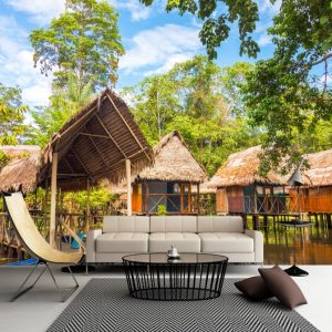 Painel Adesivo Natureza Riacho Cabana GG581
