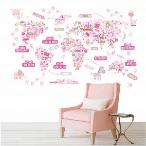 Adesivo Rosa Mapa Infantil Zoo Safari Menina Recortados M122