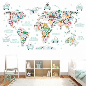 Adesivo Mapa Mundi Infantil Transporte Safari Recortado M123