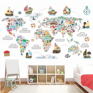 Adesivo Mapa Mundi Infantil Pirata Barco Já Recortado M125