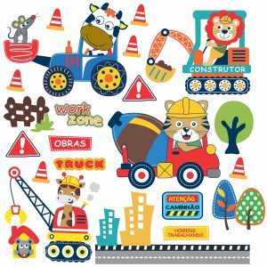 Adesivo Infantil Cartela Transporte Zoo C103