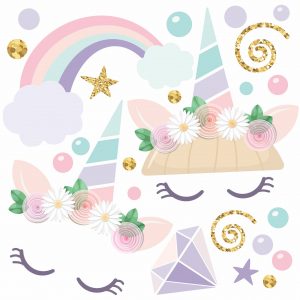 Adesivo Infantil Cartela Unicórnios Arco Iris C40