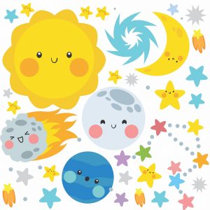 Adesivo Infantil Cartela Sol Estrela Planetas C47