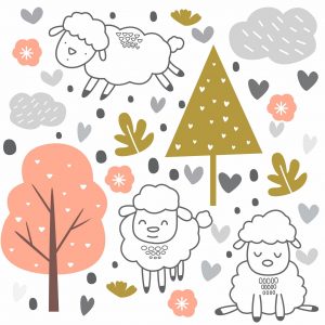 Adesivo Infantil Cartela Ovelha Carneirinho Nuvens C50