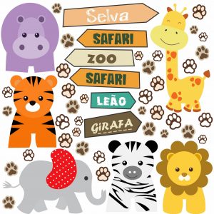 Adesivo Infantil Cartela Zoo Safari Placas C60