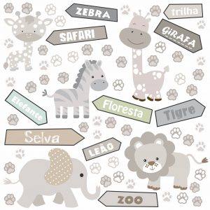 Adesivo Infantil Cartela Zoo Safari Patinhas Placas C66