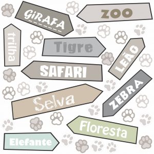 Adesivo Infantil Cartela Zoo Safari Patinhas Placas C68