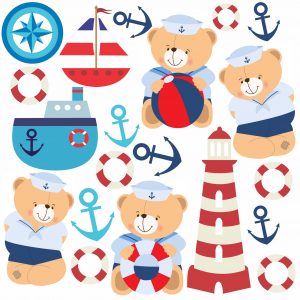 Adesivo Infantil Cartela Marinheiro Farol Ursinho C74