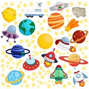 Adesivo Infantil Cartela Planetas Estrelas Foguete C75