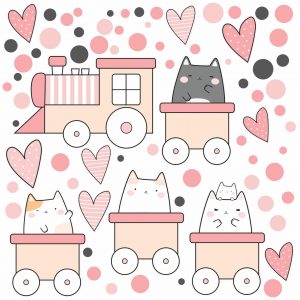 Adesivo Infantil Cartela Trem Gatos Corações C79