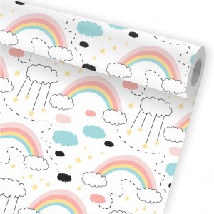 Papel de Parede Infantil Auto Adesivo Nuvem Arco Iris A19