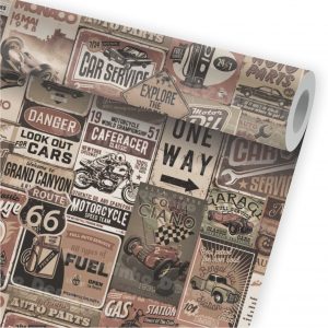 Papel de Parede Auto Adesivo Oficina Carro Mecânico Retro A261