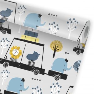 Papel de Parede Infantil Auto Adesivo Transporte Zoo Safari A403