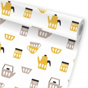 Papel de Parede Auto Adesivo Cozinha Xícara Bule A51