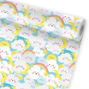 Papel de Parede Infantil Auto Adesivo Arco Iris Nuvens A52