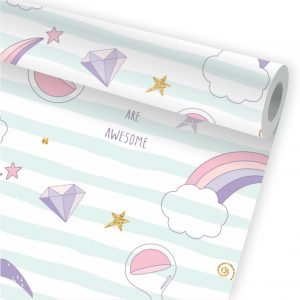 Papel de Parede Infantil Auto Adesivo Arco Iris Nuvens A91