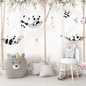 Adesivo Parede Infantil Ursinho Panda Floresta Painel G1042