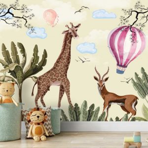Adesivo Parede Infantil Girafa Coqueiro Safari Painel G1043