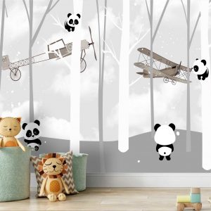 Adesivo Parede Infantil Floresta Aviões Panda Painel G1056