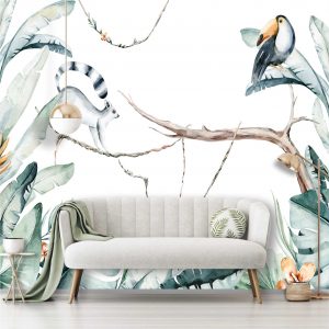Adesivo Parede Aquarelado Tucano Arvore Galhos Painel G1077