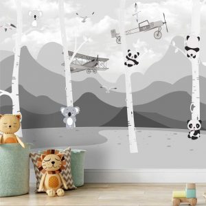 Adesivo Parede Infantil Arvore Panda Montanha Painel G1080