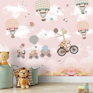 Adesivo Parede Infantil Balão Nuvem Zoo Safari Painel G1081