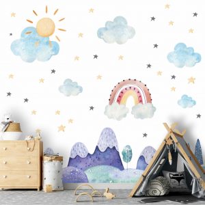 Adesivo De Parede Infantil Nuvem Arco Iris Aquarelado G1097