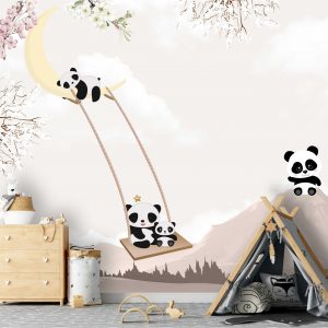 Adesivo De Parede Infantil Urso Panda Floresta Painel G1100