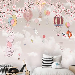 Adesivo Parede Infantil Zoo Safari Balões Flor Painel G1101