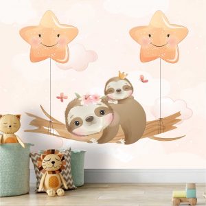 Adesivo Parede Infantil Bicho Preguiça Estrela Painel G1102