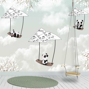 Adesivo Parede Infantil Urso Panda Nuvem Avião Painel G1110