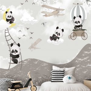Adesivo Parede Infantil Urso Panda Avião Balão Painel G1116
