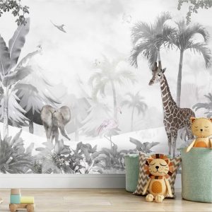 Adesivo De Parede Tropical Zoo Safari Girafa Painel G1126