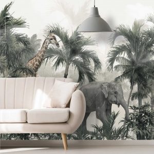 Adesivo Parede Floresta Selva Girafa Zoo Folha Painel G1141